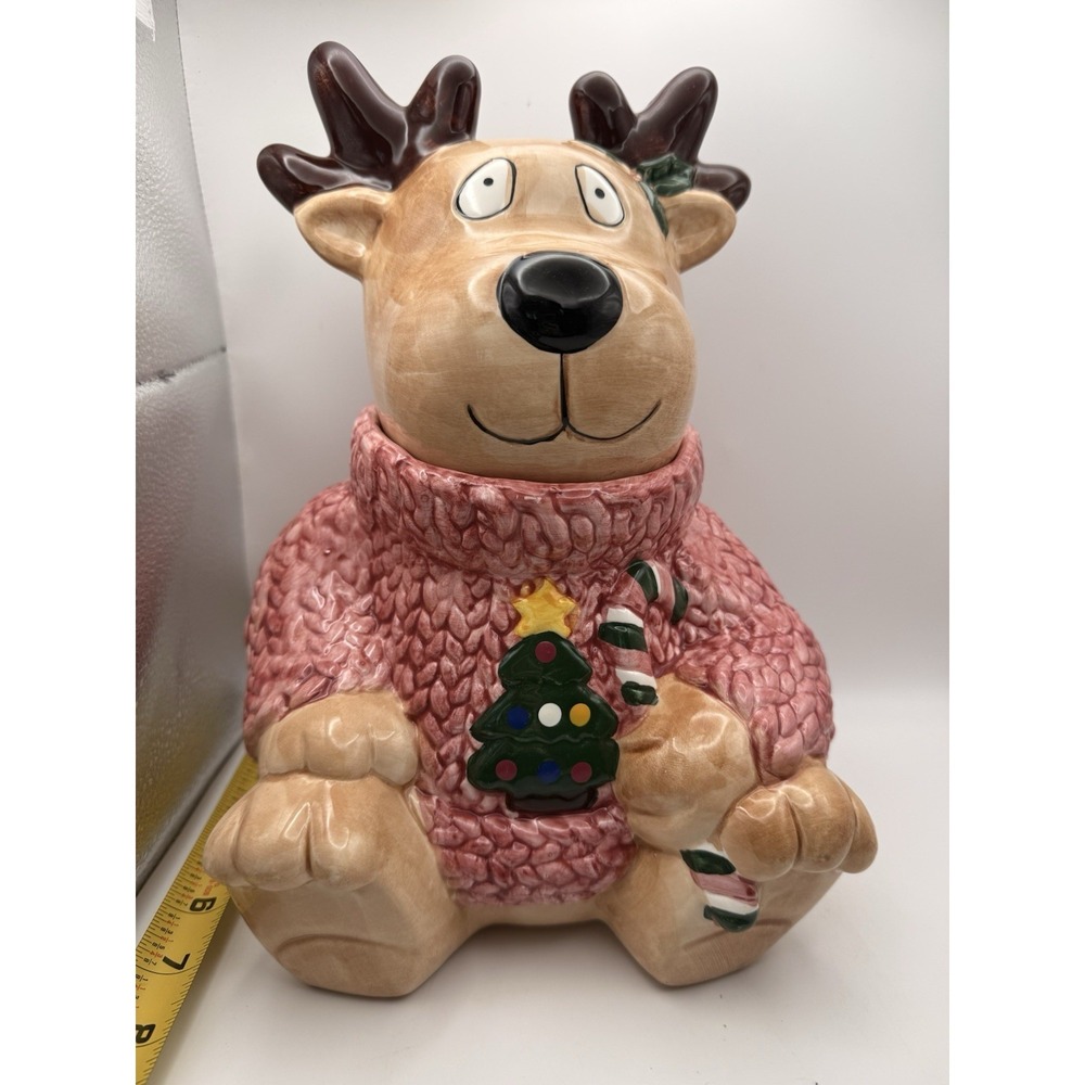 HomeTrends Earthenware Jay Imports Reindeer Christmas Sweater Cookie Jar 1995